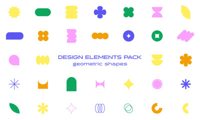 Fototapeta premium Design elements pack. Geometric colourful shapes. Abstract set. Figures, stars, flowers and circles. 