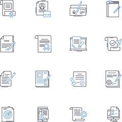 Verification line icons collection. Authentication, Certification, Confirmation, Validation, Authentication, Verification, Testing vector and linear illustration. Proof,Evidence,Checking outline signs