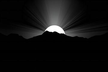 Fototapeta na wymiar Illustration of a sun rising over a mountain range with a dark background, Generative AI