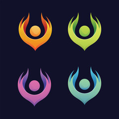 Flame bird logo with ball ornament in various gradation colors