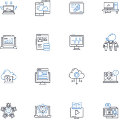 Online reputation line icons collection. Reputation, Brand, Image, Perception, Trust, Credibility, Influence vector and linear illustration. Authority,Recognition,Visibility outline signs set