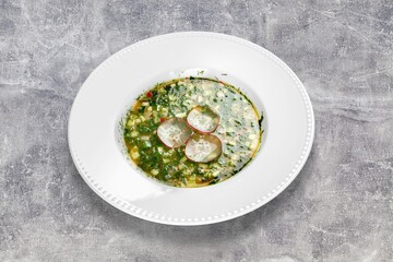 Tasty fresh hot Soup in bowl
