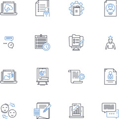 Personal journal line icons collection. Reflection, Diary, Memoir, Recollection, Memory, Emotions, Thoughts vector and linear illustration. Introspection,Self-exploration,Insight outline signs set