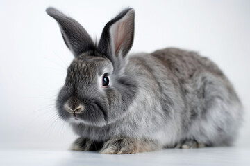 Obraz premium Portrait d'un lapin poilu gris foncé sur fond clair » IA générative