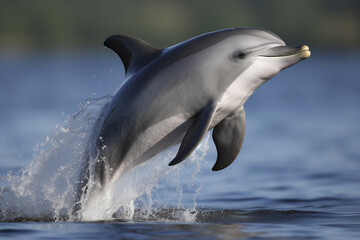 Gros plan sur un dauphin bondissant de l'eau » IA générative