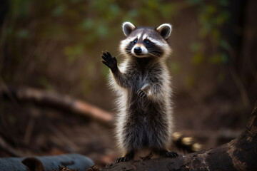 Fototapeta premium Raton laveur debout dans la forêt disant bonjour de la patte » IA générative