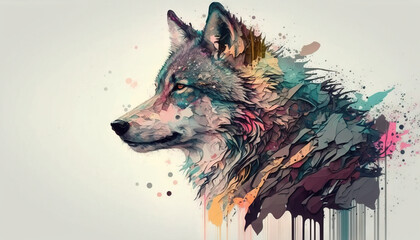 Wolf animal abstract wallpaper. Background in pastel colors generative ai
