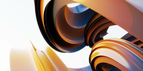 orange metallic geometric shape 3d render illustration
