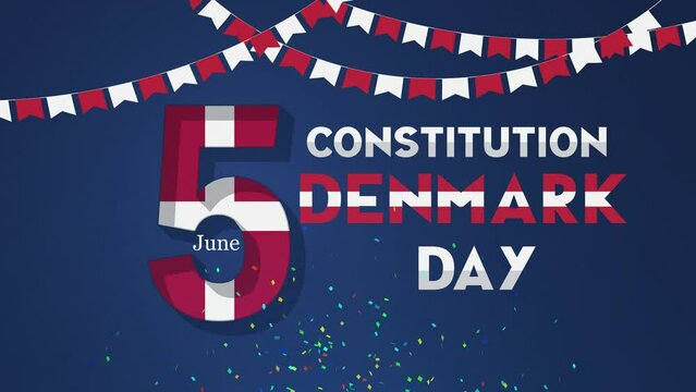 Denmark Constitution Day June 5 with Colorful confetti paper explosion animation 4k footage.