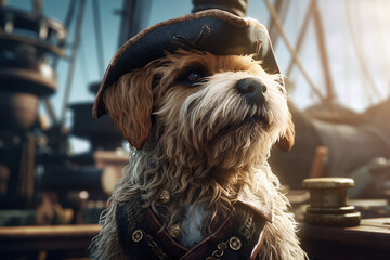 Obraz premium Portrait d'un chien pirate sur son bateau » IA générative
