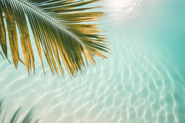 Fototapeta na wymiar Summer background. Palm leaves on wave beach. Generative ai.