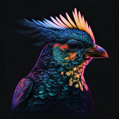 Fototapeta premium bird head holographic iridescent isolated on black background, ai