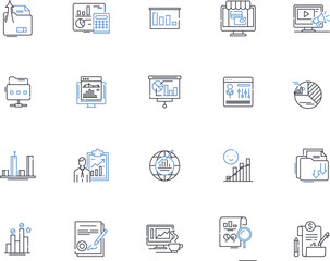 Data analysis tool line icons collection. Analytics, Insights, Intelligence, Visualization, Mining, Clustering, Segmentation vector and linear illustration. Forecasting,Regression,Decisions outline