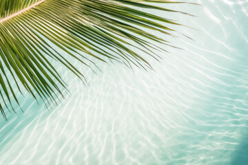 Fototapeta na wymiar Summer background. Palm leaves on wave beach. Generative ai.