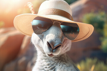 Vue de face d'un kangourou profitant du soleil un jour d'été » IA générative