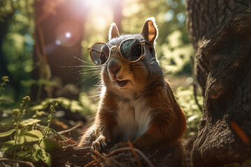 Ecureuil profitant du soleil dans la forêt » IA générative