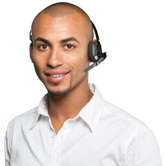 Portrait of a smiling man with headset working as a call center operator