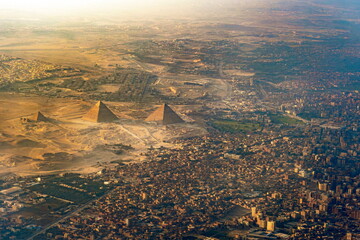 Aerial view of Pyramids of Giza in Egypt