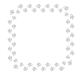 Dragon footprint frame. Hand drawn square dinosaur paw print border. Dragon foot frame template. Dino cute trail texture border. Vector illustration isolated on white background.