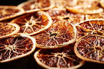 Fototapeta na wymiar Sliced Dried Oranges, Dried Fruits