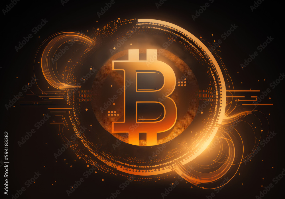 Poster bitcoin on fire background. generative ai.