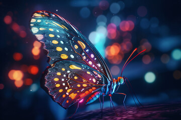 Gros plan sur un papillon coloré éclairé de néons » IA générative