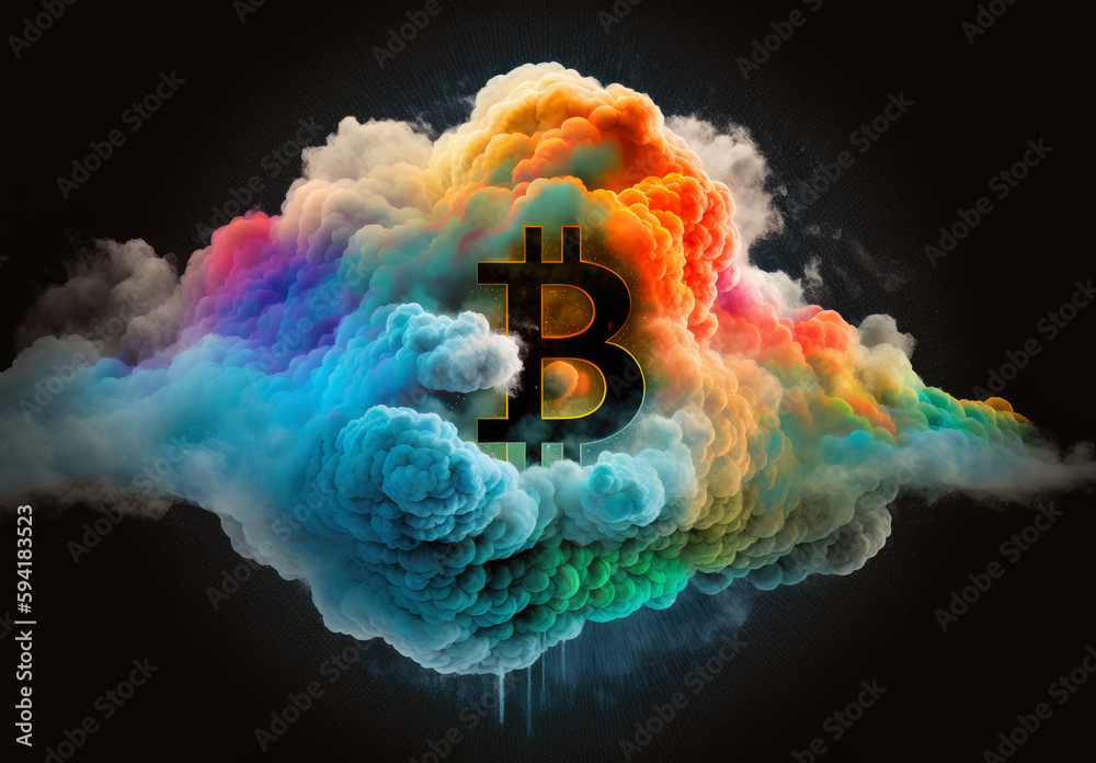 Wall mural bitcoin on clou background. generative ai.