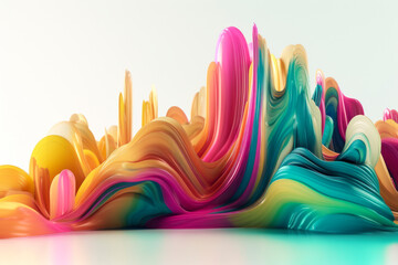 Abstract mountains and colorful waves background, white background