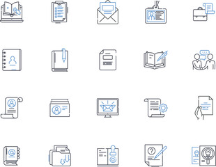 Video chat line icons collection. Communication, Connection, Interaction, Conferencing, Engagement, Collaboration, Virtual vector and linear illustration. Screen-sharing,Internet,App outline signs set