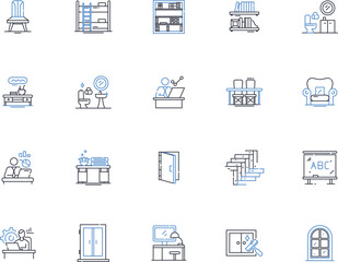 Loveseat line icons collection. Furniture, Seating, Comfort, Stylish, Compact, Cozy, Elegant vector and linear illustration. Modern,Traditional,Chic outline signs set
