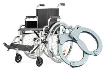 Handcuffs with manual wheelchair, 3D rendering