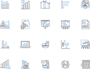 Graphs charts line icons collection. Bar, Line, Pie, Scatter, Area, Graph, Chart vector and linear illustration. Data,Axis,Scale outline signs set