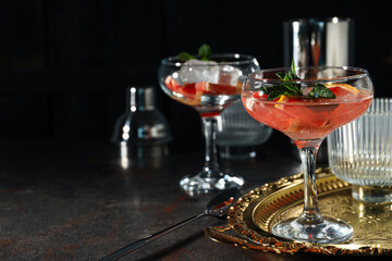 Grapefruit cocktail, alcohol or non alcoholic drink for party, space for text