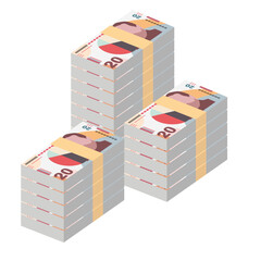 Georgian Lari Vector Illustration. Georgia money set bundle banknotes. Paper money 20 GEL. Flat style. Isolated on white background. Simple minimal design.
