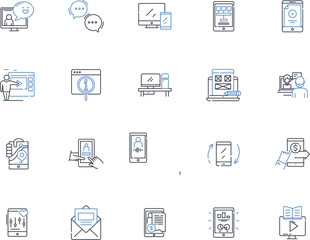 Digital ph line icons collection. Photography, Camera, Editing, Manipulation, Resolution, Filter, Software vector and linear illustration. Lens,Pixel,Megapixel outline signs set