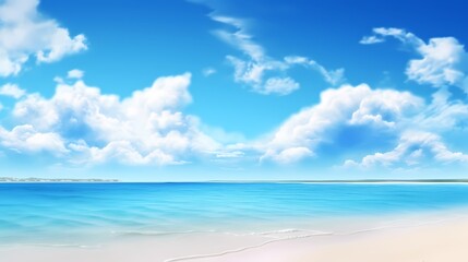 Fototapeta na wymiar 青い海と空と雲の風景のアニメ風イラスト　generative ai