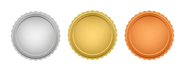 Golden, silver, bronze label, badge, medal vector illustration