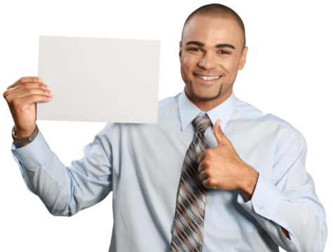 Businessman with Thumb Up and Sheet of Paper - Isolated