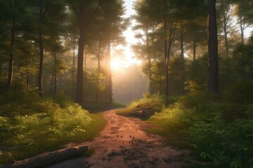 Obraz premium An image of a forest path leading into a clearing Generative AI 2