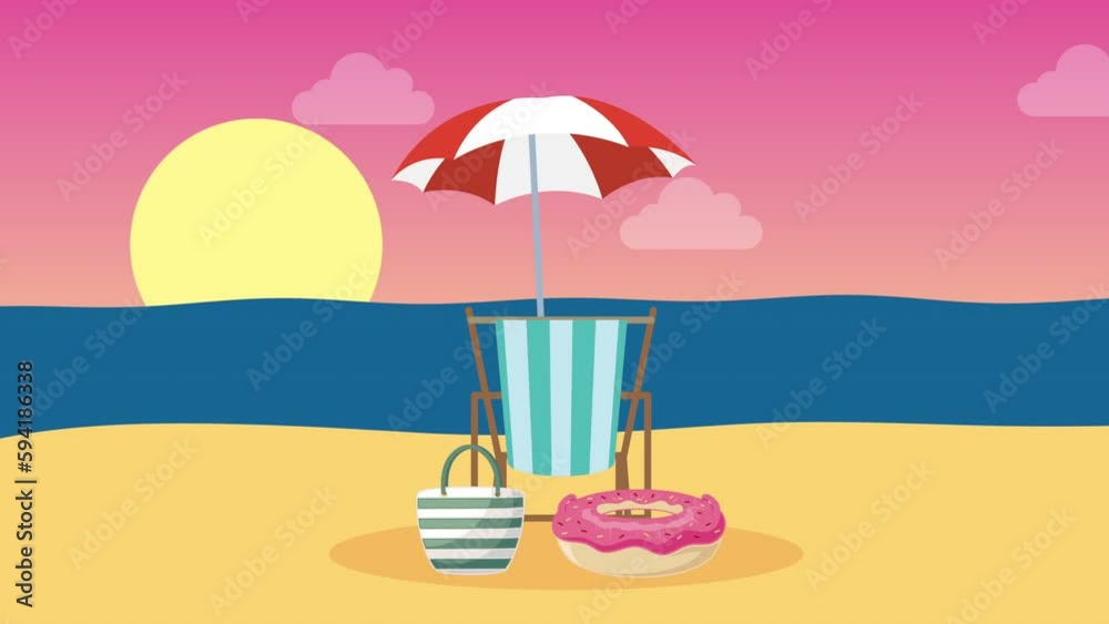 Poster summer umbrella on the beach animation