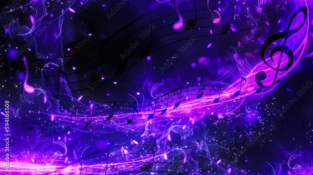 Poster Music notes on fire abstract background. generative ai.
