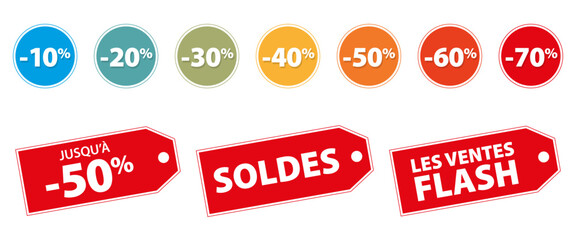 Set icones vectorielles Soldes en français