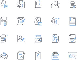 Confirmation line icons collection. Affirmation, Acceptance, Approval, Verification, Recognition, Endorsement, Ratification vector and linear illustration. Assertion,Attestation,Confirmation outline