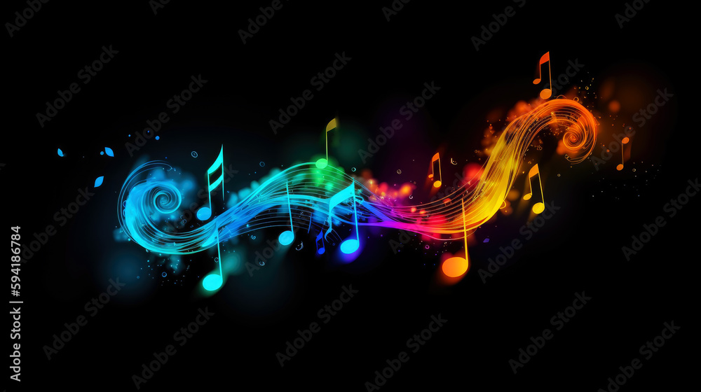 Poster Music notes on abstract background. generative ai.