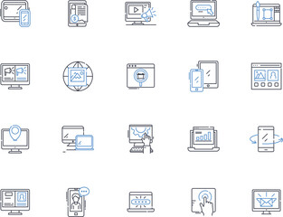 Electronic frontier line icons collection. Cybersecurity, Encryption, Privacy, Hacking, Data, Surveillance, Hacktivism vector and linear illustration. Cybercrime,Cryptography,Net neutrality outline