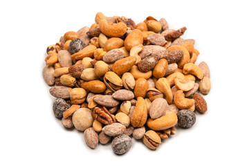 A group of almonds, pistachios, walnuts, macadamia, cashews.