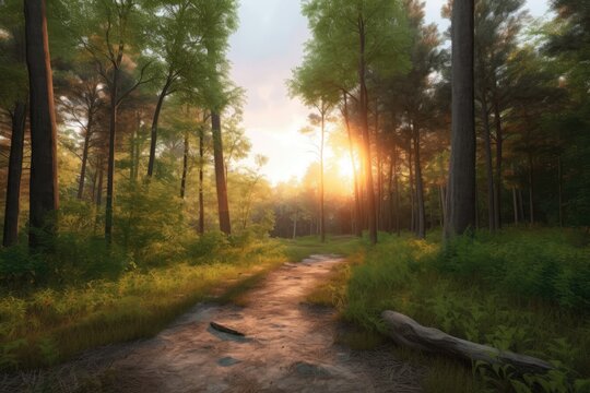 An image of a forest path leading into a clearing Generative AI 