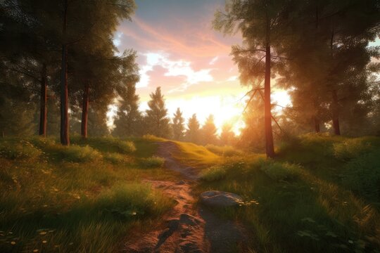 An image of a forest path leading into a clearing Generative AI 2
