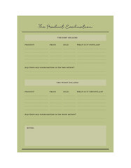 The Product Evaluation and the priority Planner. Minimalist planner template set. Vector illustration.