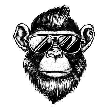 cool monkey wearing sunglasses illustration. Chimpanzee on vacation	
